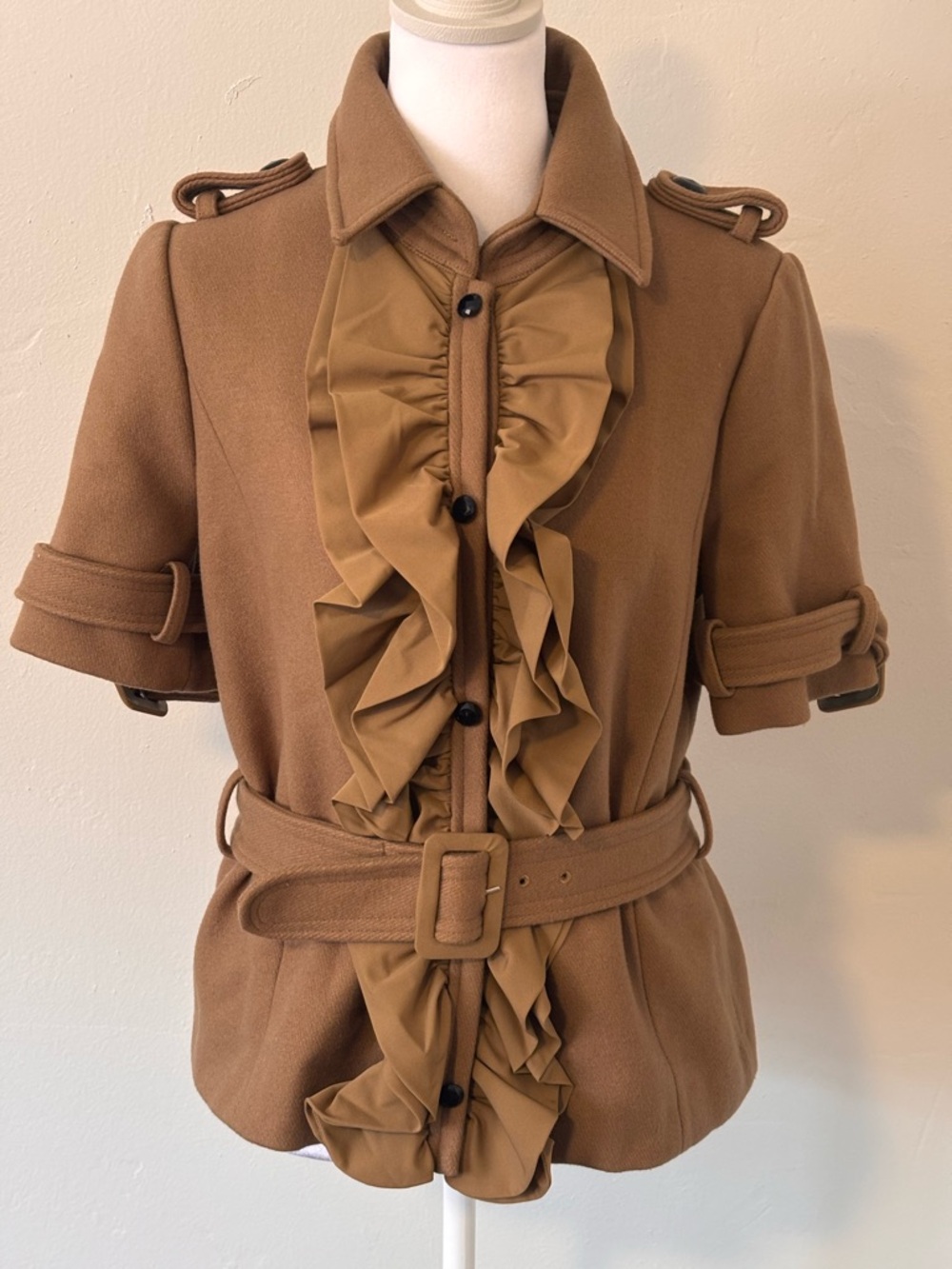 Manoush Women’s Size 8 Tan Wool Short Sleeve Jacket
